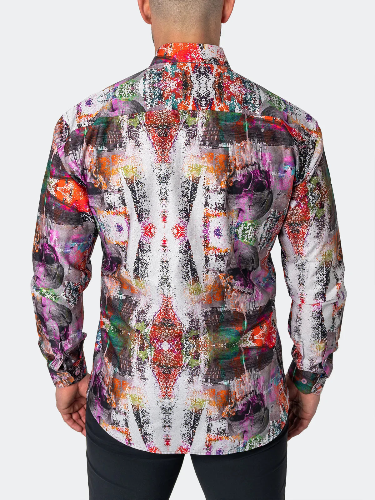 Fibonacci Long Sleeve Dress Shirt Skull Scramble Print Multi