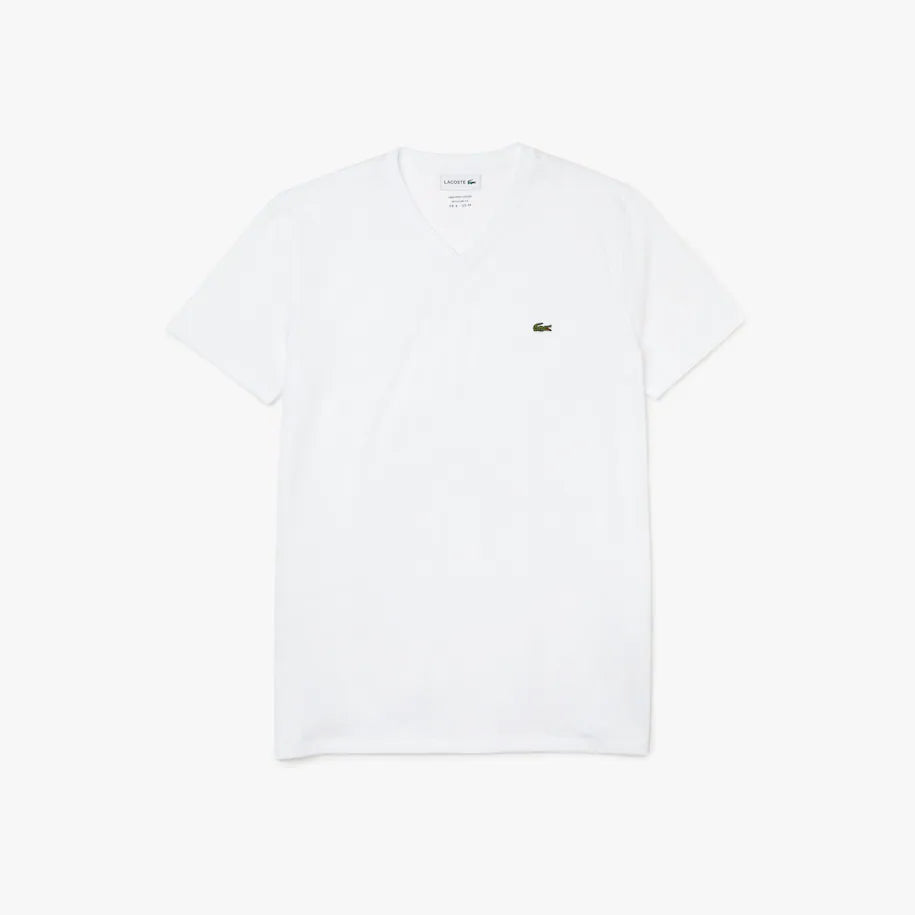 Lacoste Men’s White Regular Fit V-Neck Pima Cotton T-Shirt