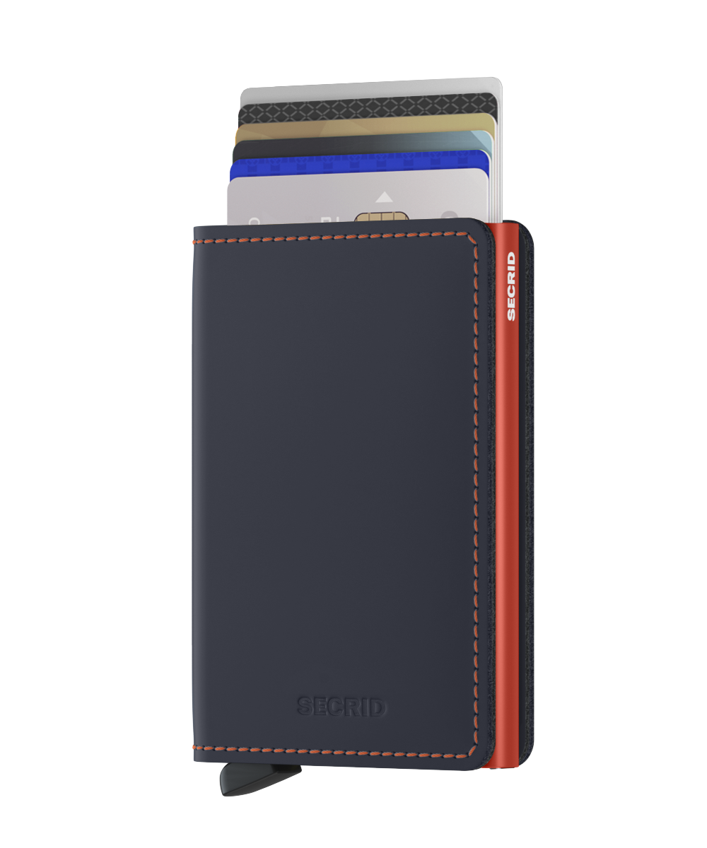 Secrid Slimwallet Matte Nightblue/Orange RFID Secure Authorized Dealer Slim-Wallet Genuine Leather