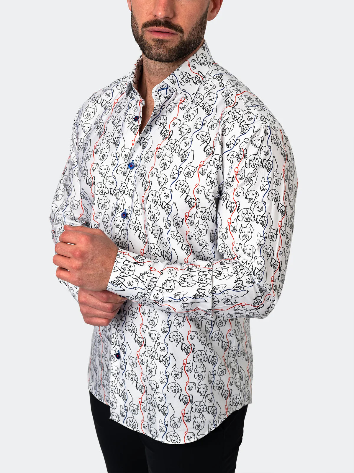 Maceoo Fibonacci Long Sleeve Dress Shirt Dogline Print