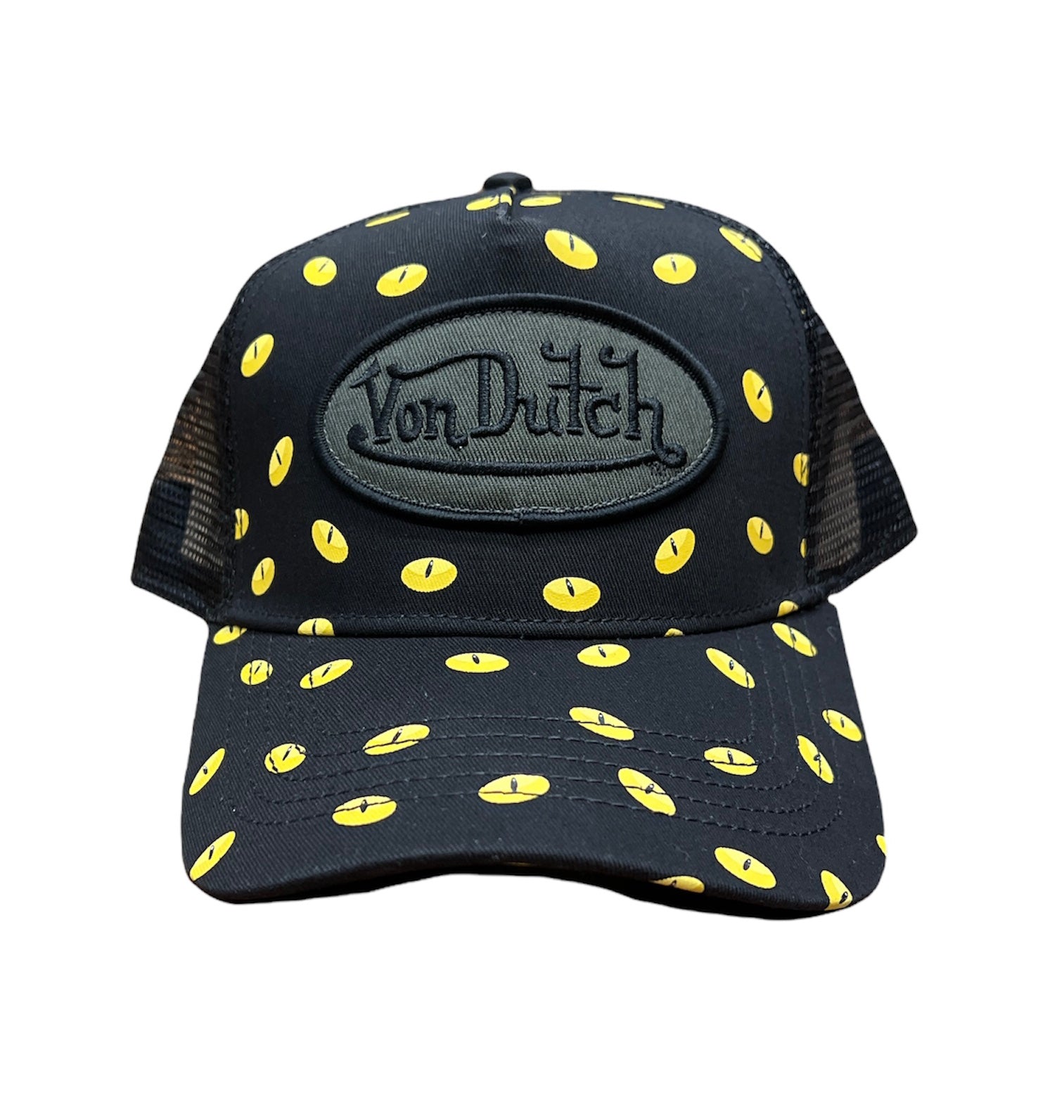 VON DUTCH Unisex Trucker Hat Black/Yellow cat eye one size fits all