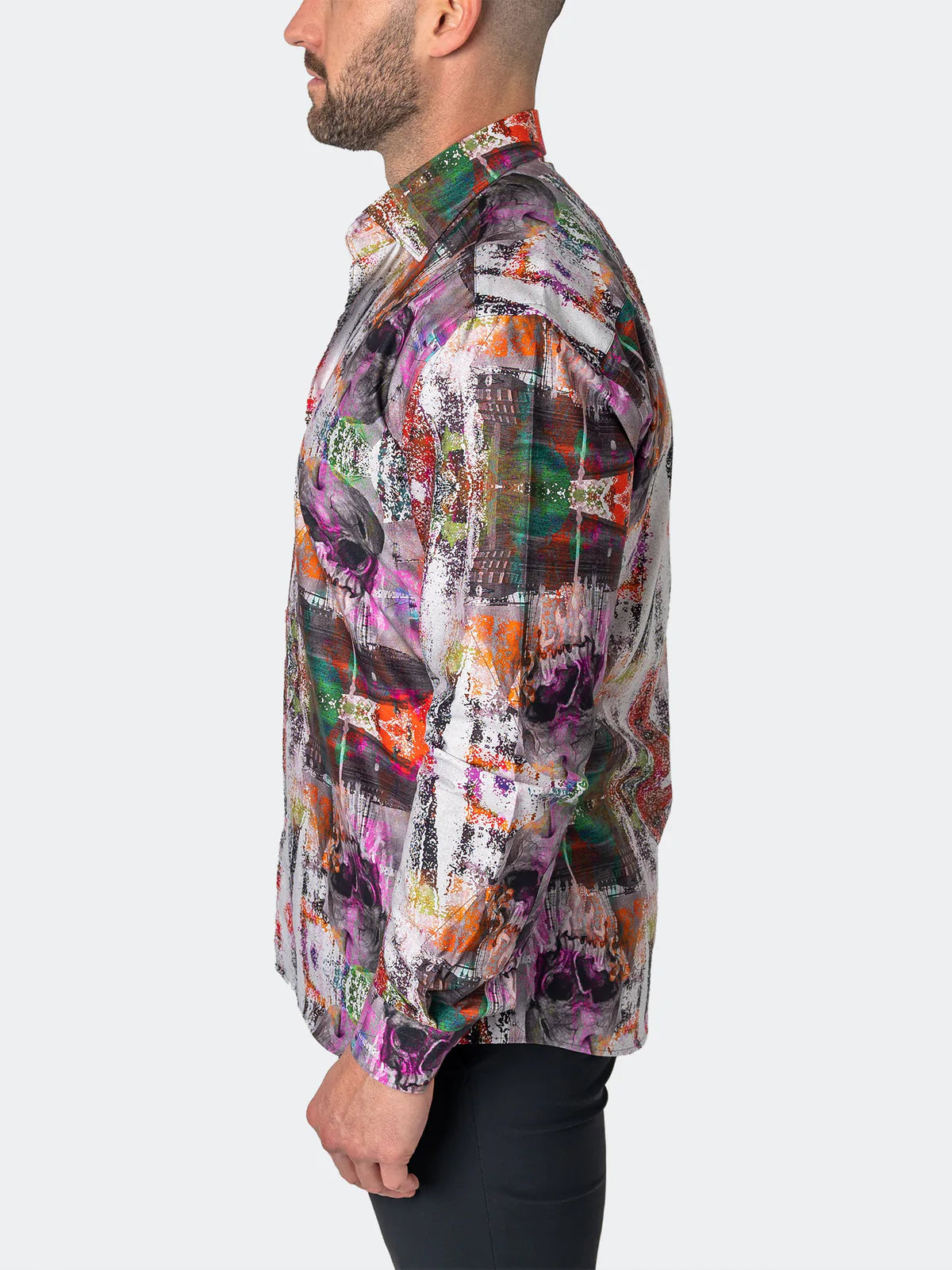 Fibonacci Long Sleeve Dress Shirt Skull Scramble Print Multi