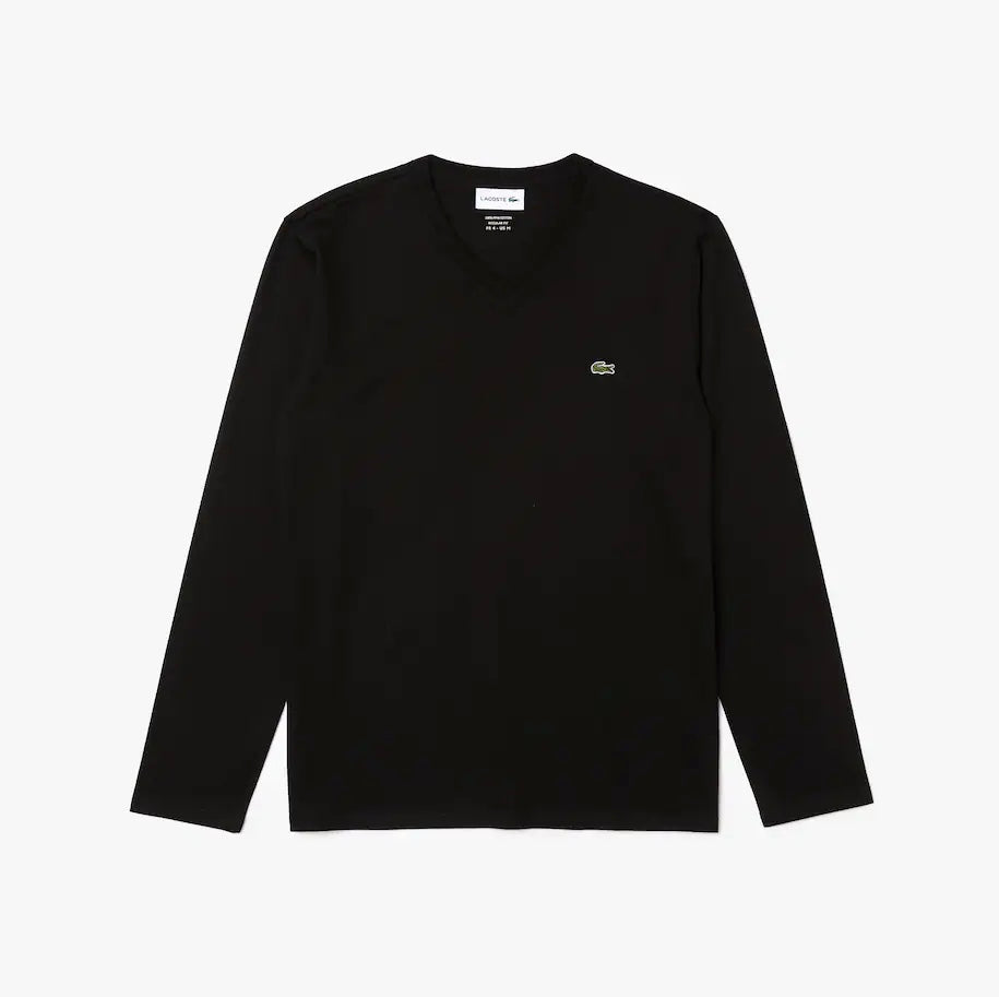 V-Neck Pima Cotton Jersey T-Shirt Long Sleeve Black