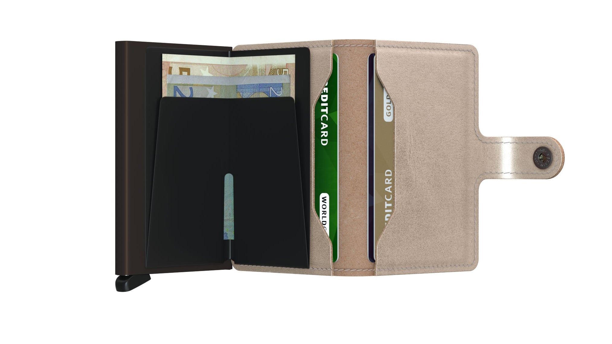 Secrid Miniwallet Metallic Champagne/Brown RFID Secure mini Wallet authorized dealer Leather